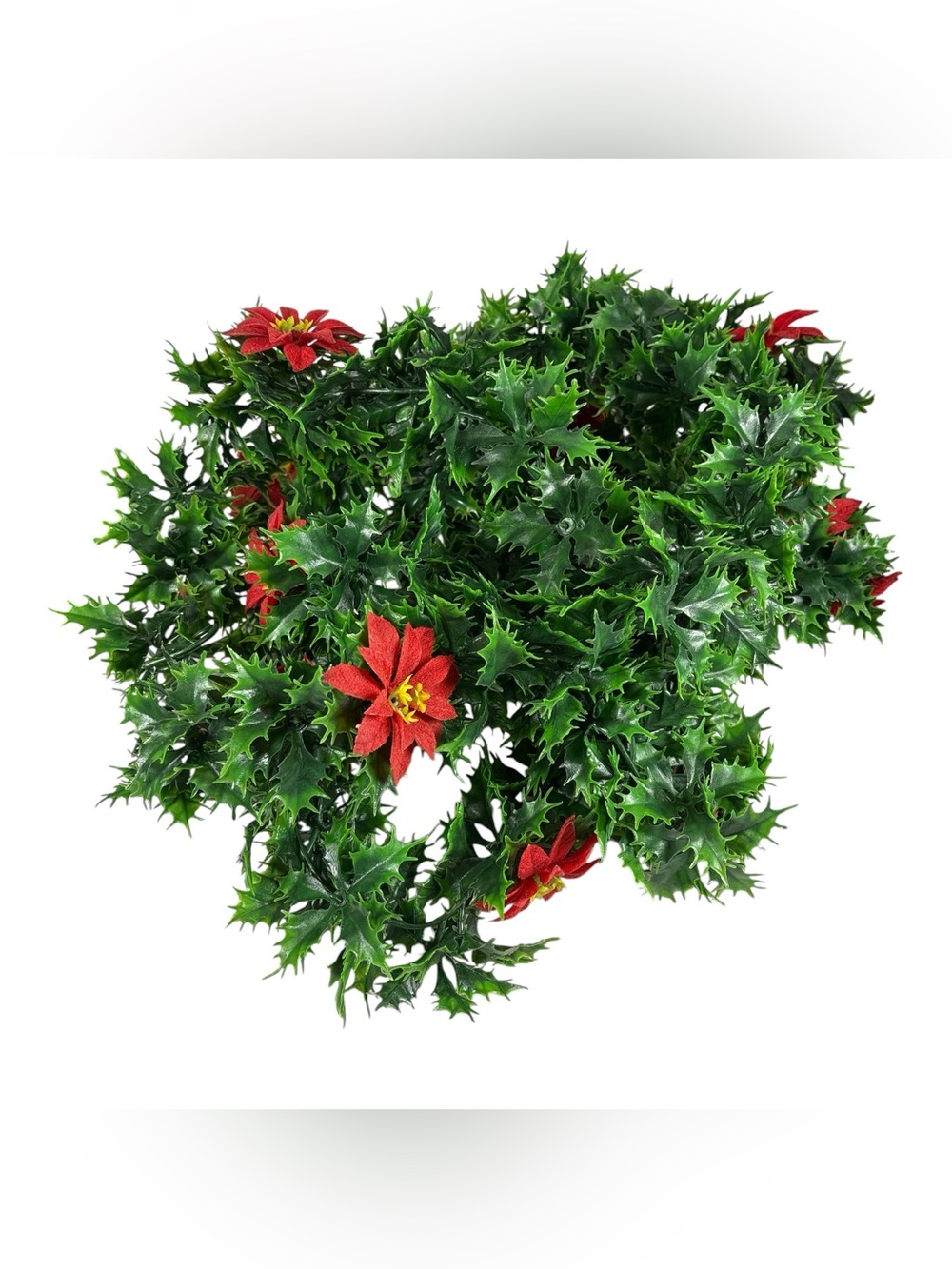 Vintage Plastic Green Holly and Red Flocked Poinsettias Christmas Garland 12'
